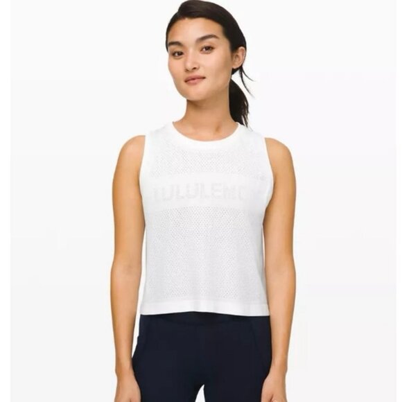 Lululemon Breeze By Muscle Crop Tank Top Off White Light Gray Women’s Size 6 - Picture 1 of 7